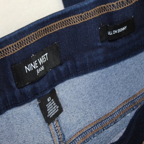 Women's Pull On Skinny Jeans / Jeggings  NINE WEST Dark Wash with Whiskering - Picture 5 of 10